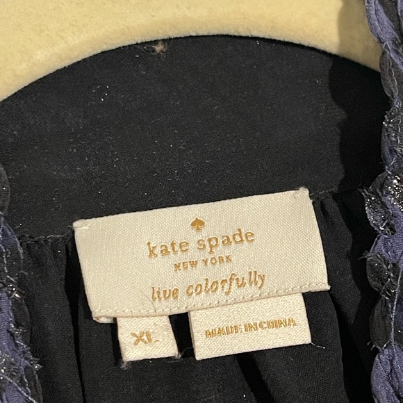 KATE SPADE WILD ONES NAVY LEOPARD CLIP DOT BOW BLOUSE SIZE XL GENTLY WORN - Picture 10 of 12